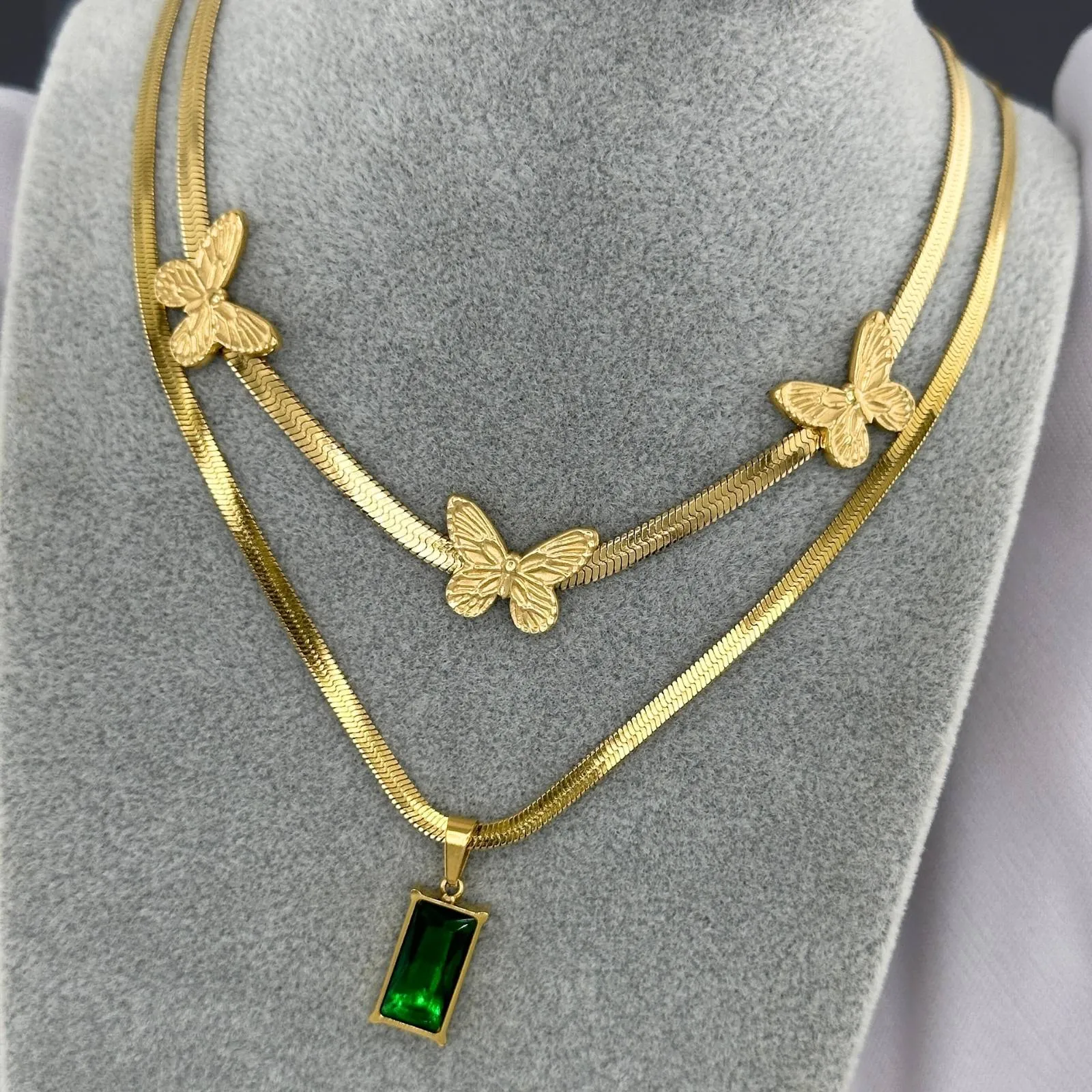 Delicate Butterfly Charm Necklace in 18K Gold Plated Steel