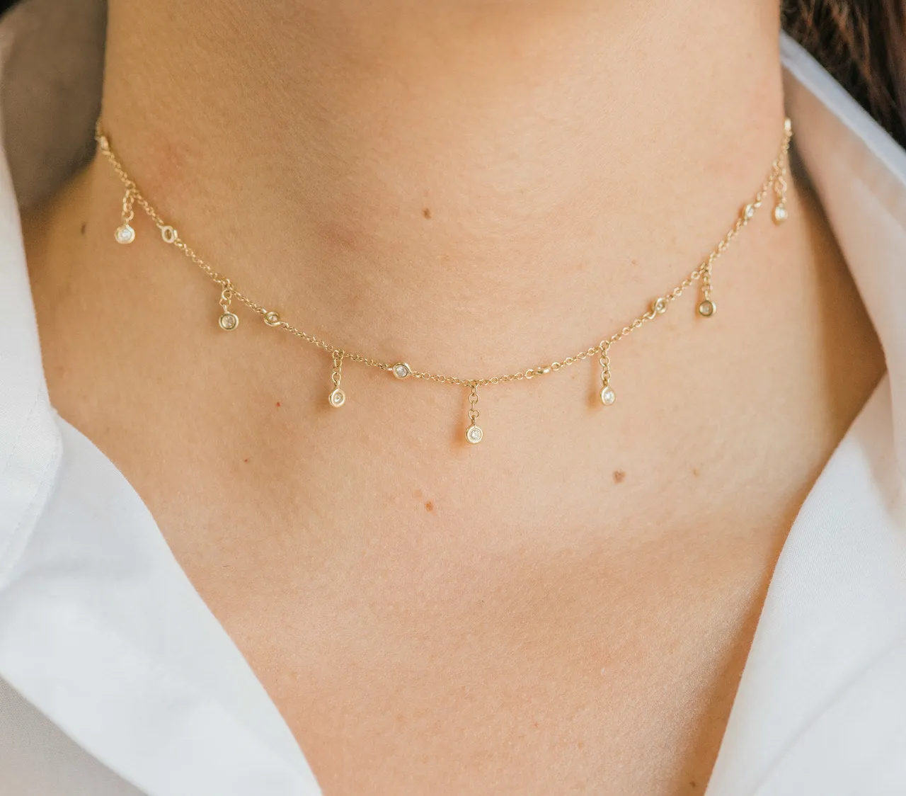 Diamond Bezel Fringe Necklace
