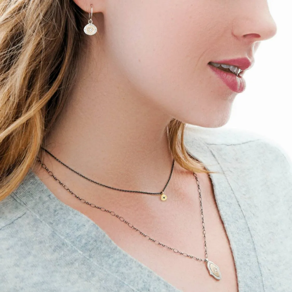Diamond   Blue Sapphire 18k Gold Charm Necklace