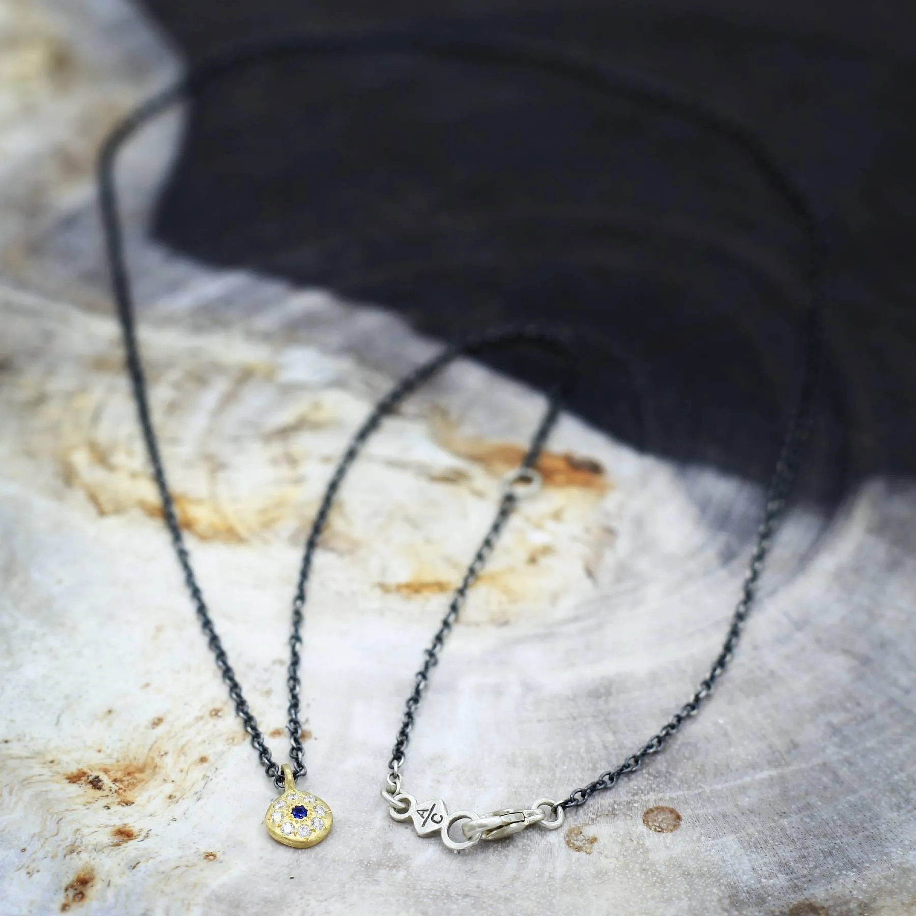 Diamond   Blue Sapphire 18k Gold Charm Necklace