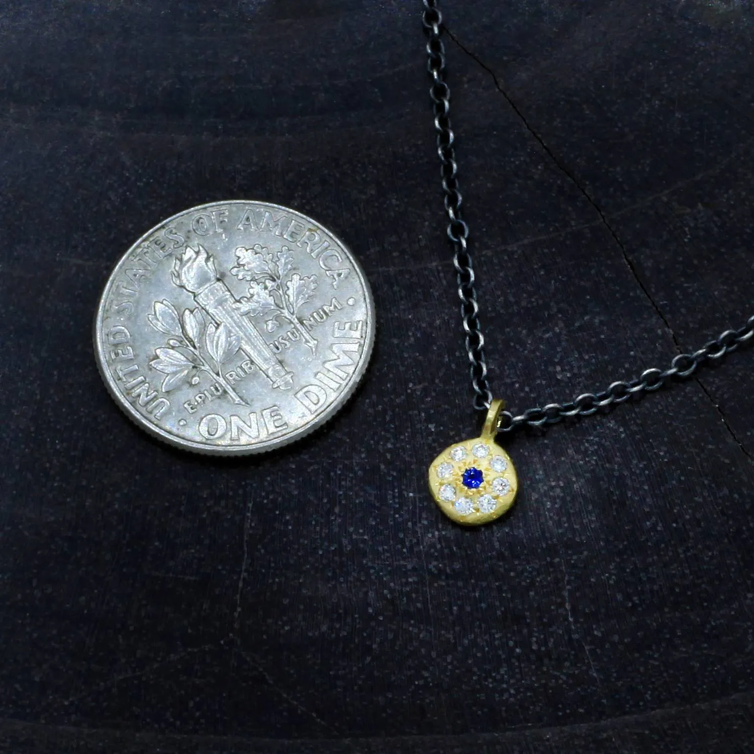 Diamond   Blue Sapphire 18k Gold Charm Necklace