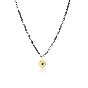 Diamond   Blue Sapphire 18k Gold Charm Necklace
