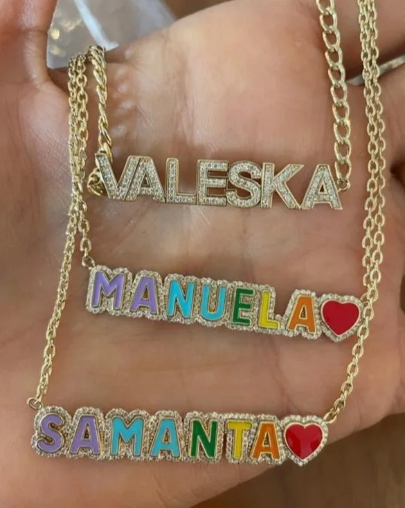 Diamond Bold Name On Curb Chain Necklace
