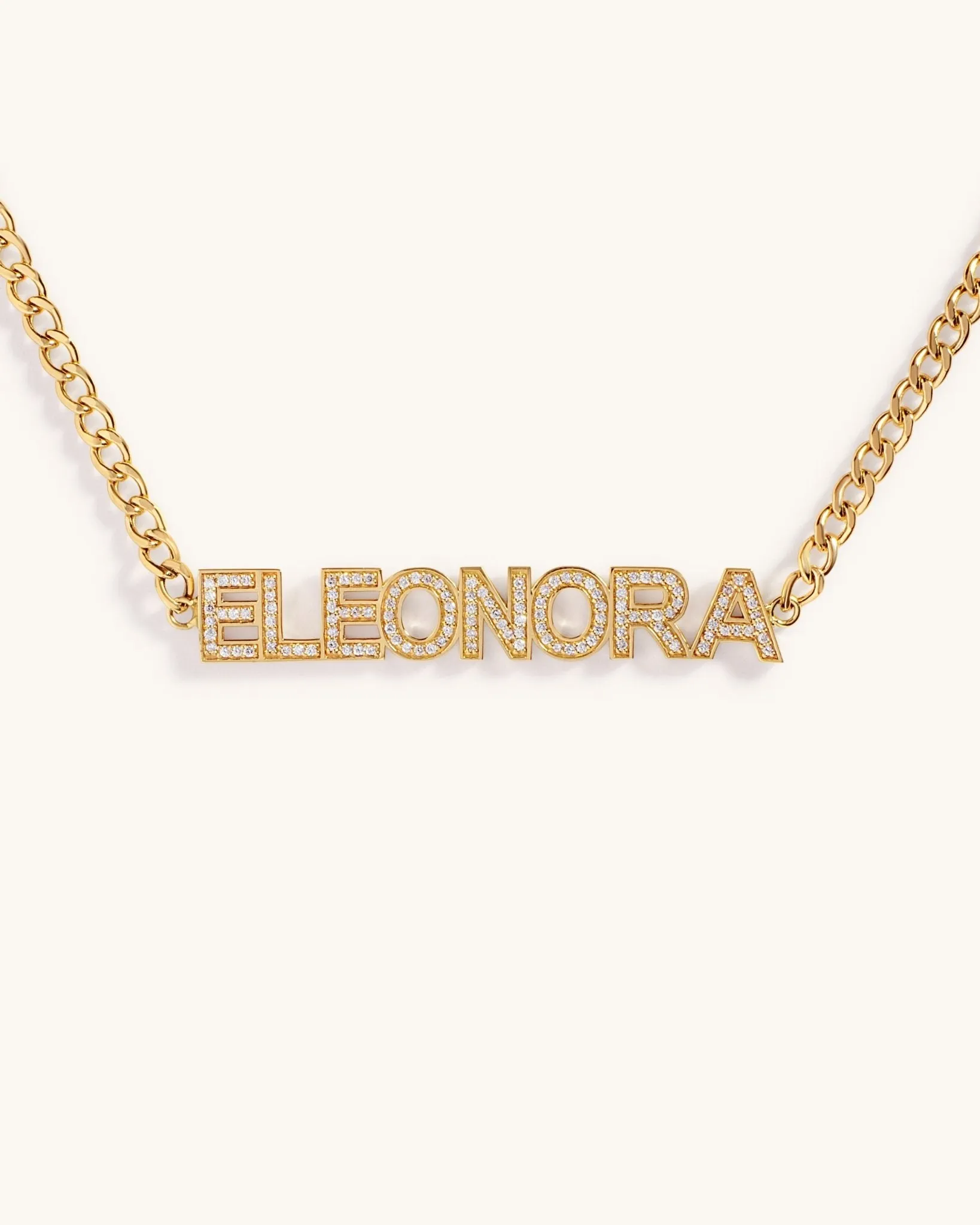Diamond Bold Name On Curb Chain Necklace