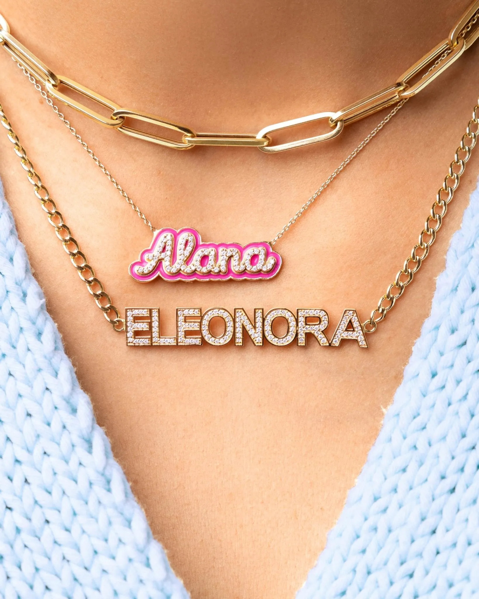 Diamond Bold Name On Curb Chain Necklace