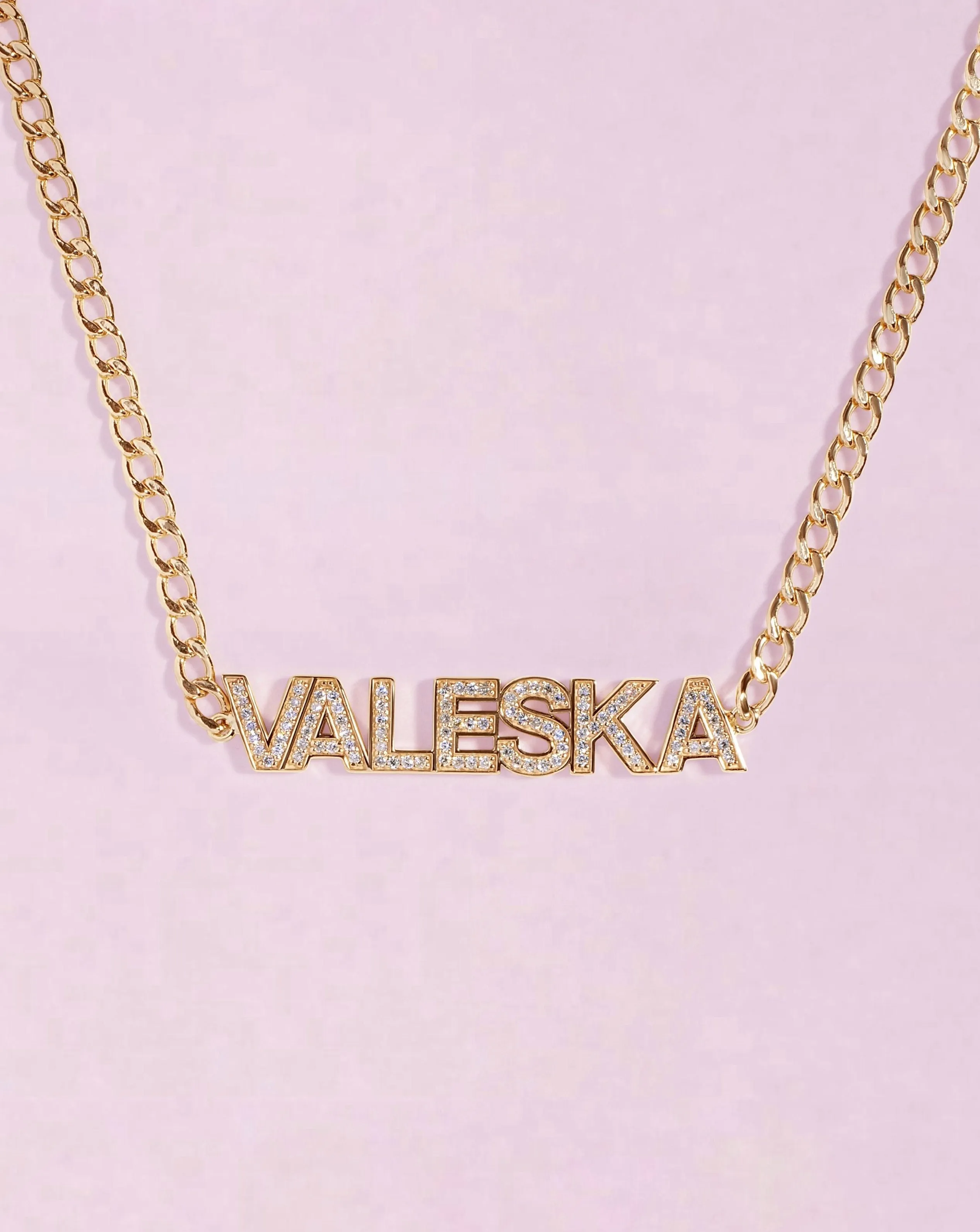 Diamond Bold Name On Curb Chain Necklace