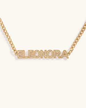 Diamond Bold Name On Curb Chain Necklace