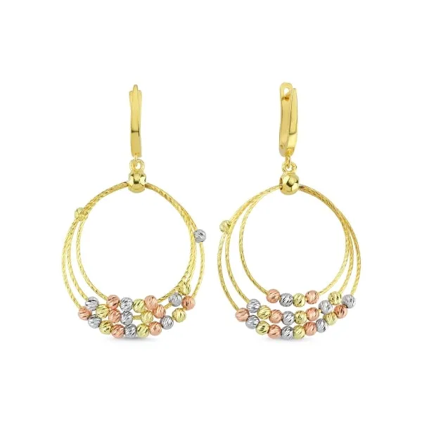 Diamond Cut Tri Colour Ball Dangle Earrings