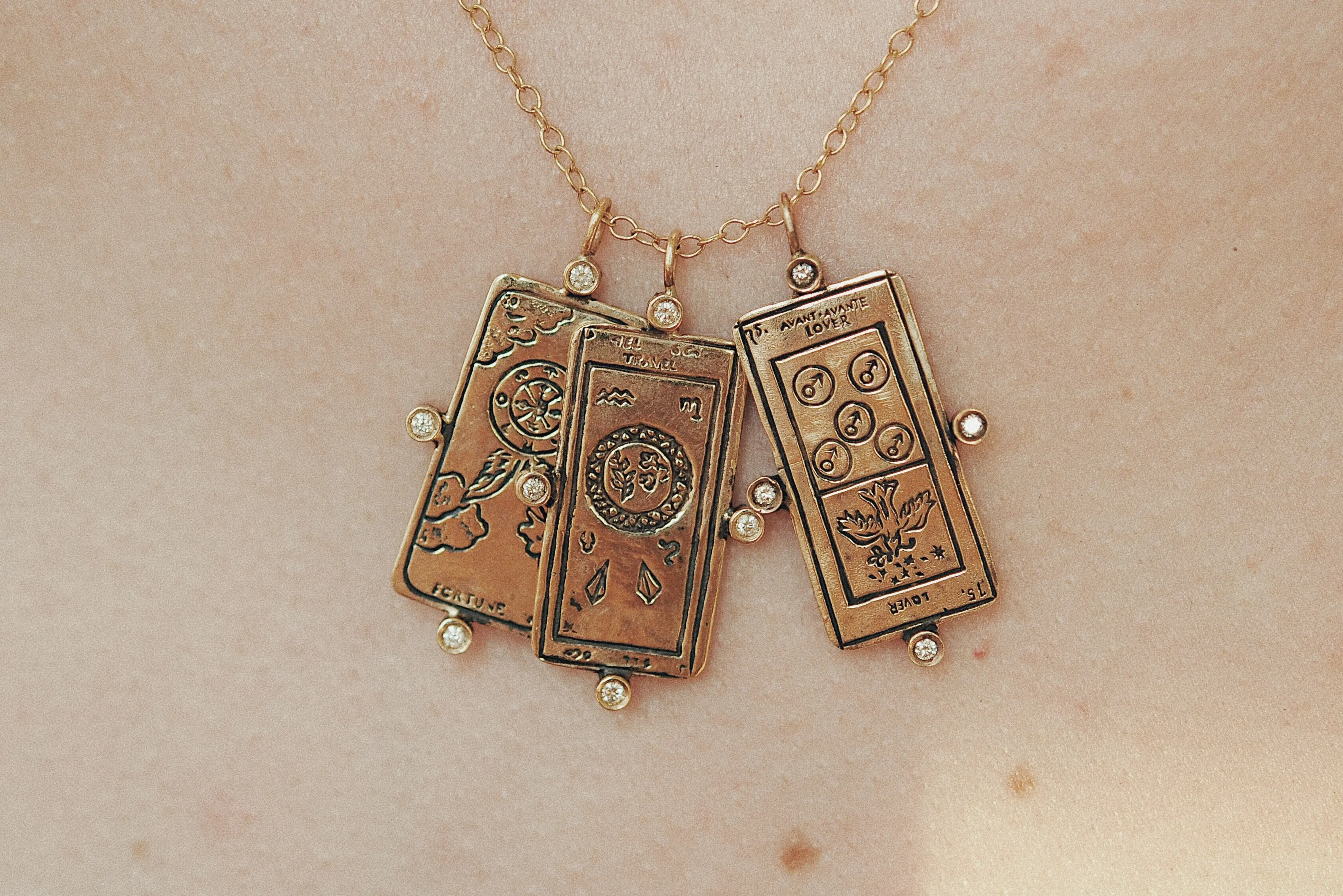 Diamond The Lovers Tarot Card Necklace - READY-TO-SHIP