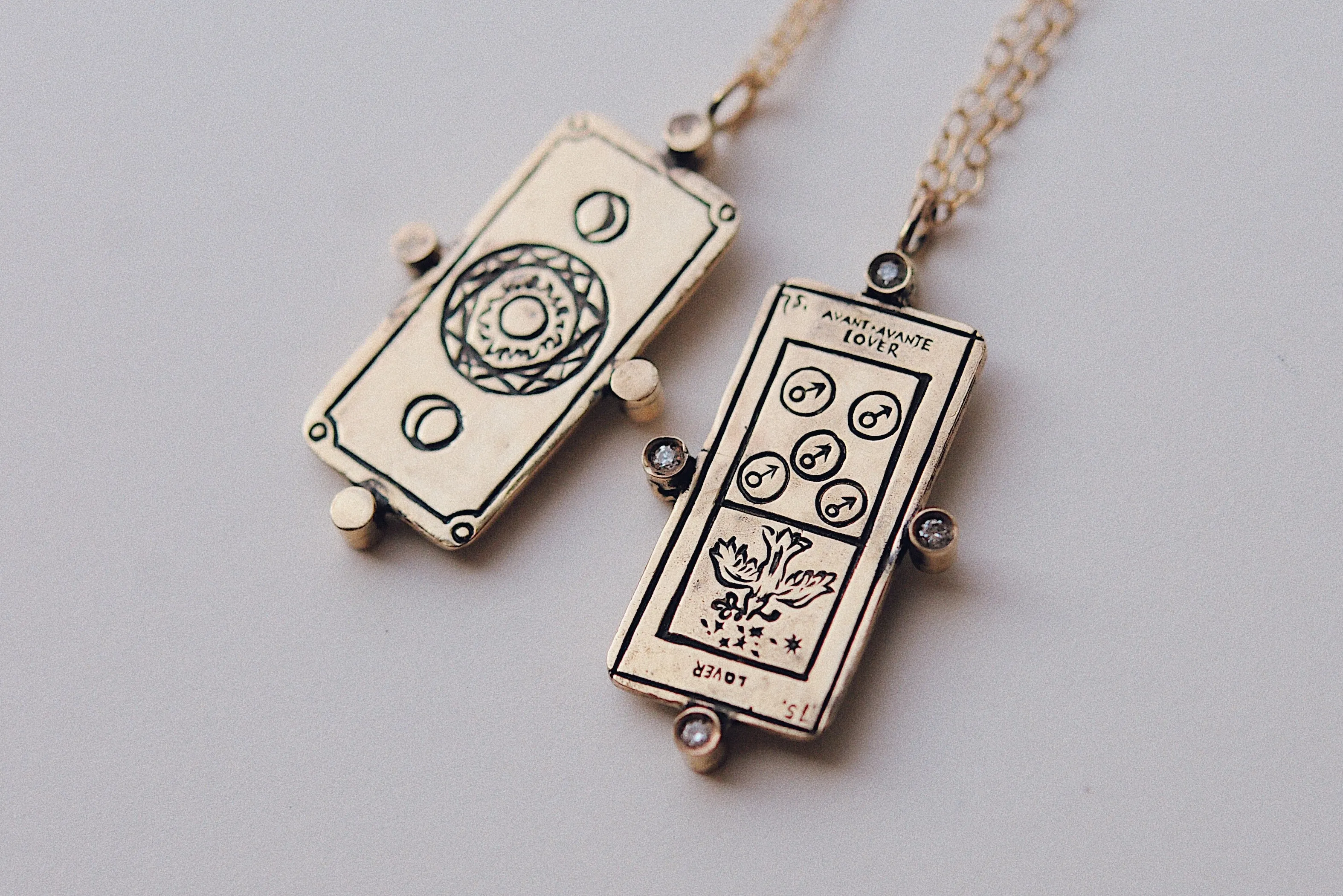 Diamond The Lovers Tarot Card Necklace - READY-TO-SHIP