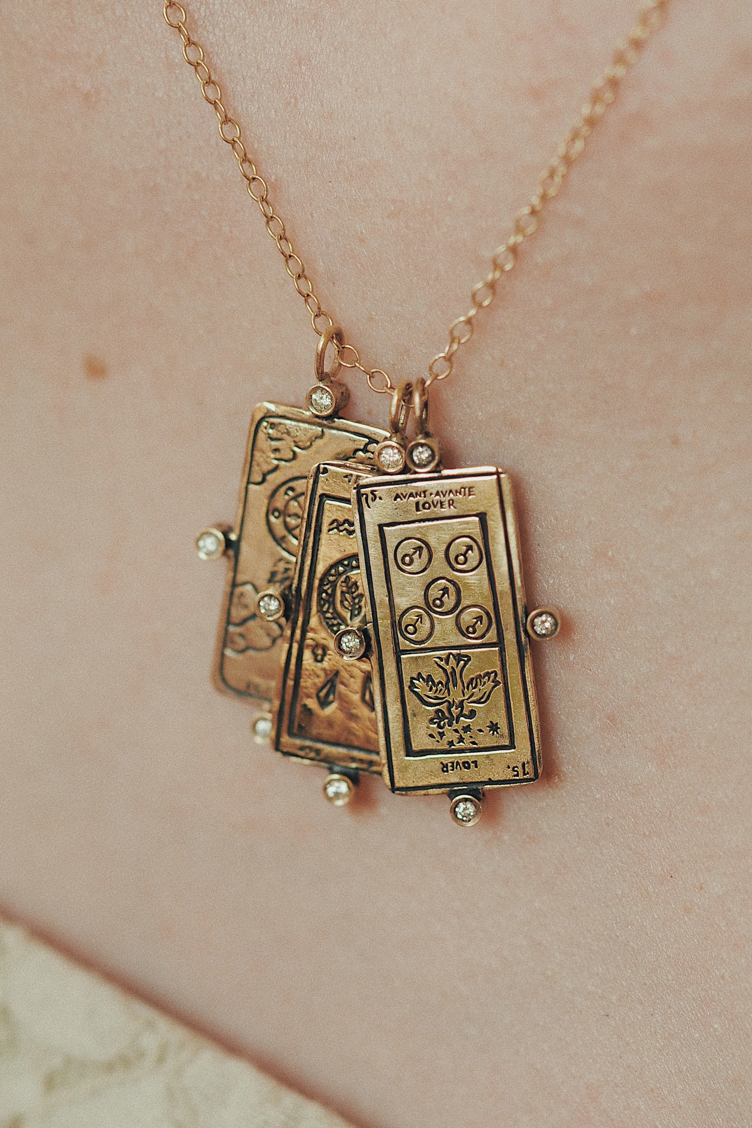 Diamond The Lovers Tarot Card Necklace - READY-TO-SHIP