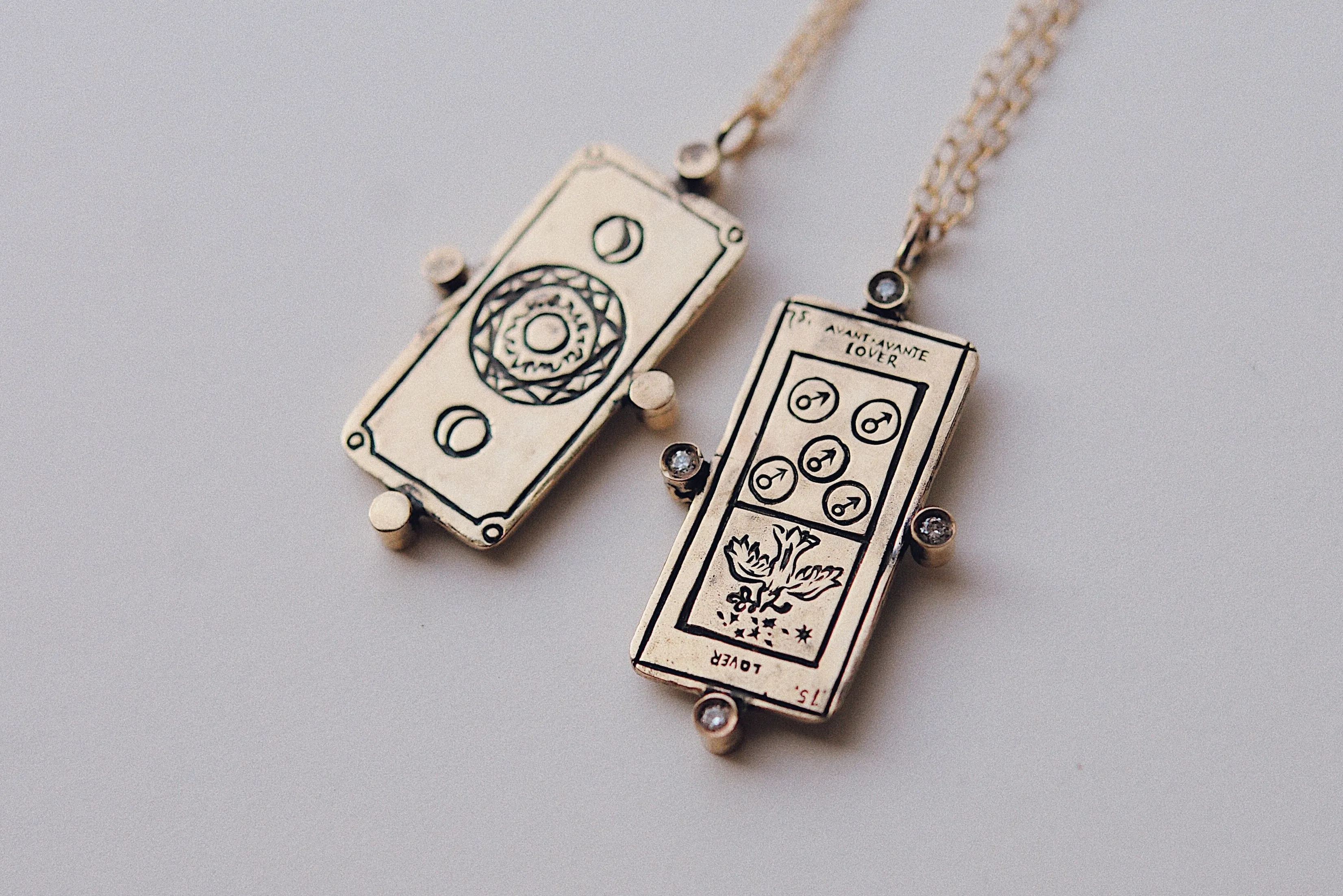 Diamond The Lovers Tarot Card Necklace - READY-TO-SHIP