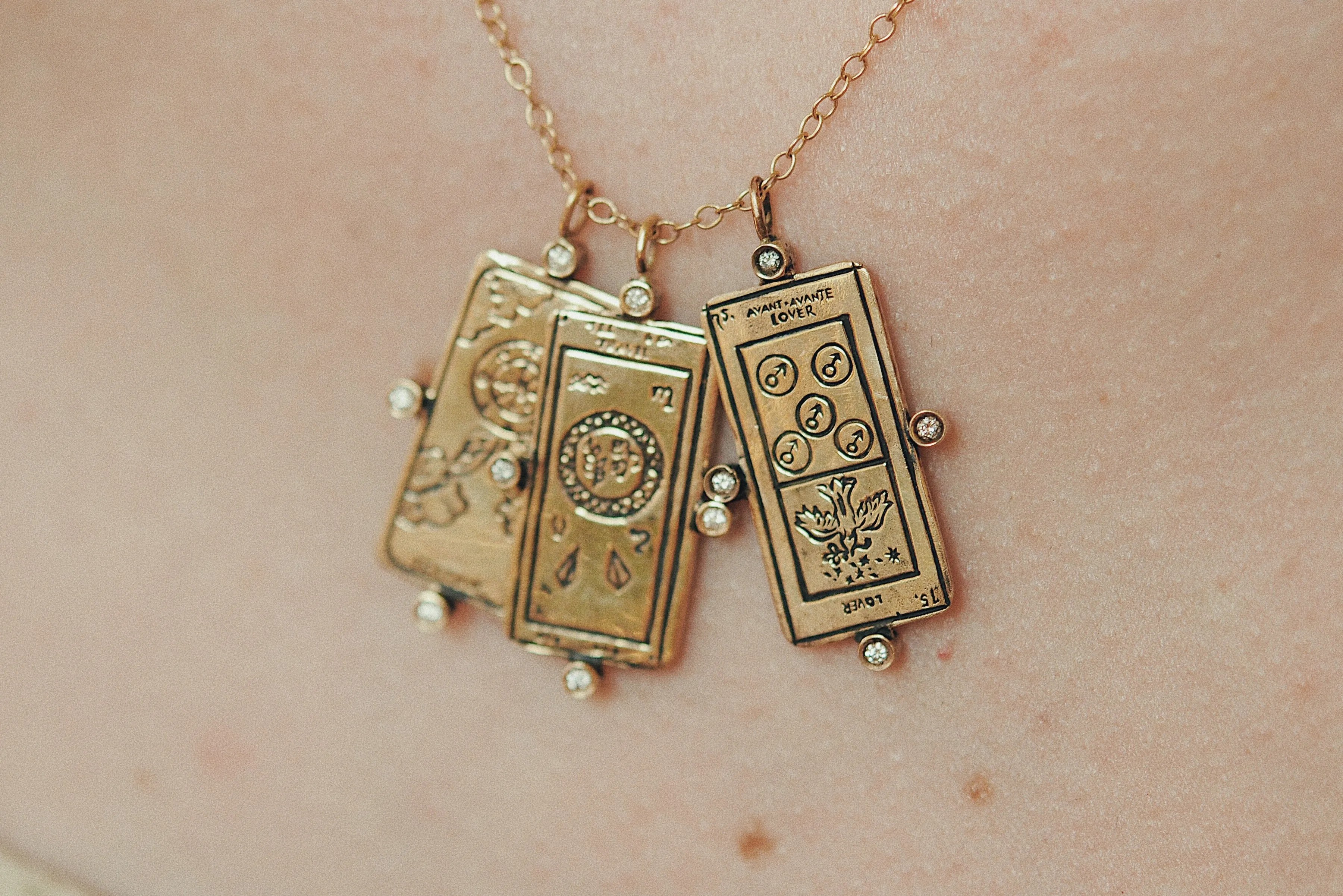 Diamond The Lovers Tarot Card Necklace - READY-TO-SHIP