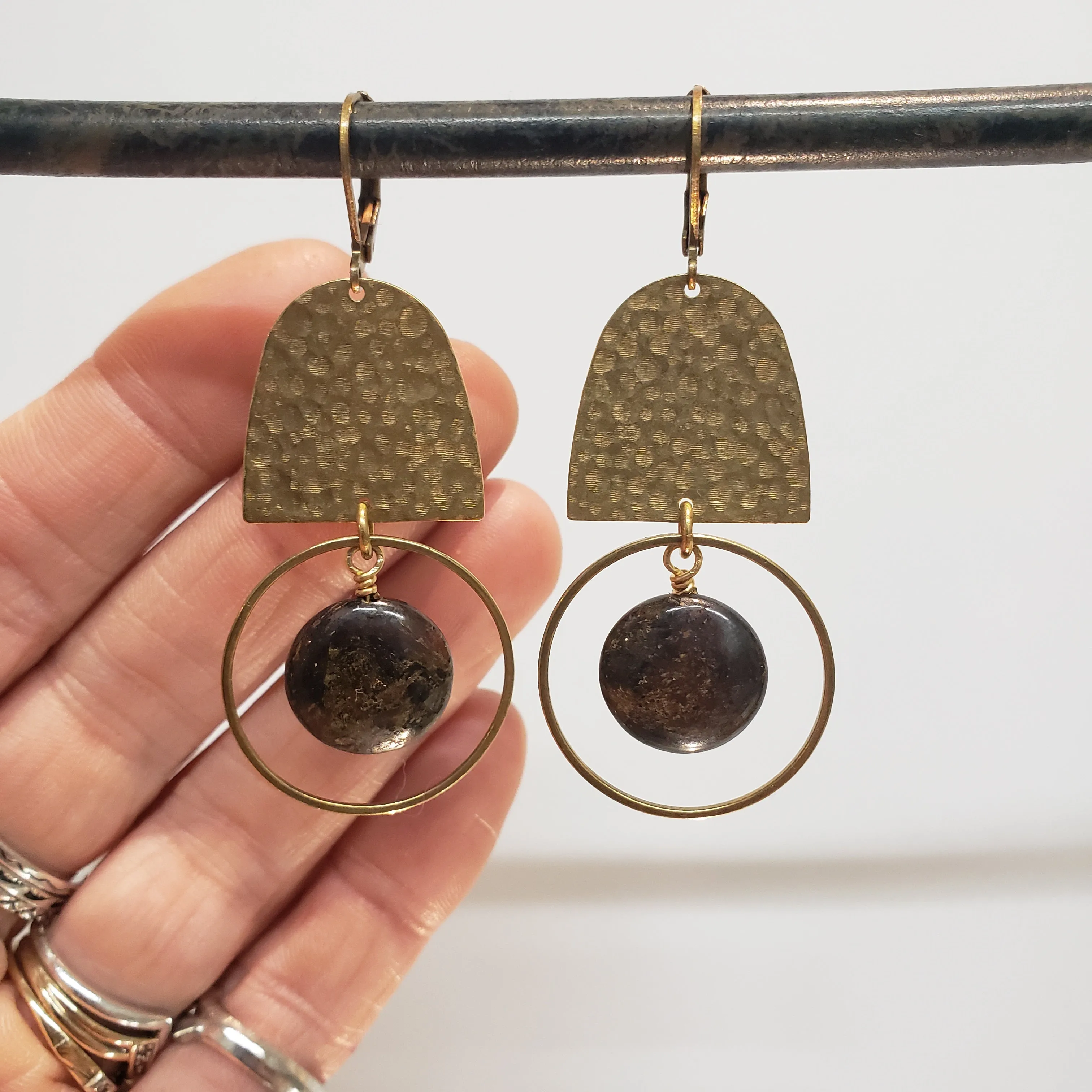 Domed Hammered Brass Modern Hoop Earrings - Bronzite