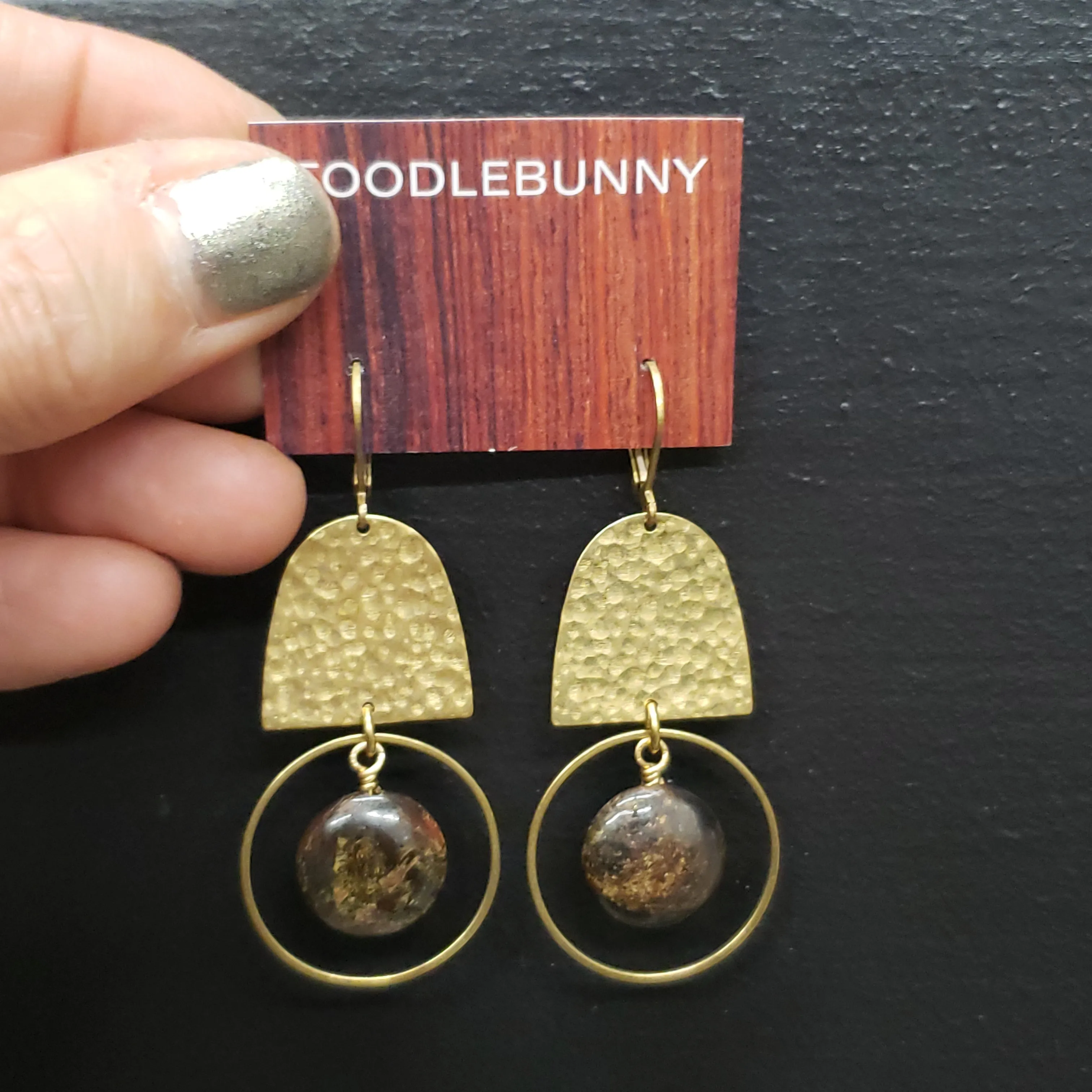 Domed Hammered Brass Modern Hoop Earrings - Bronzite