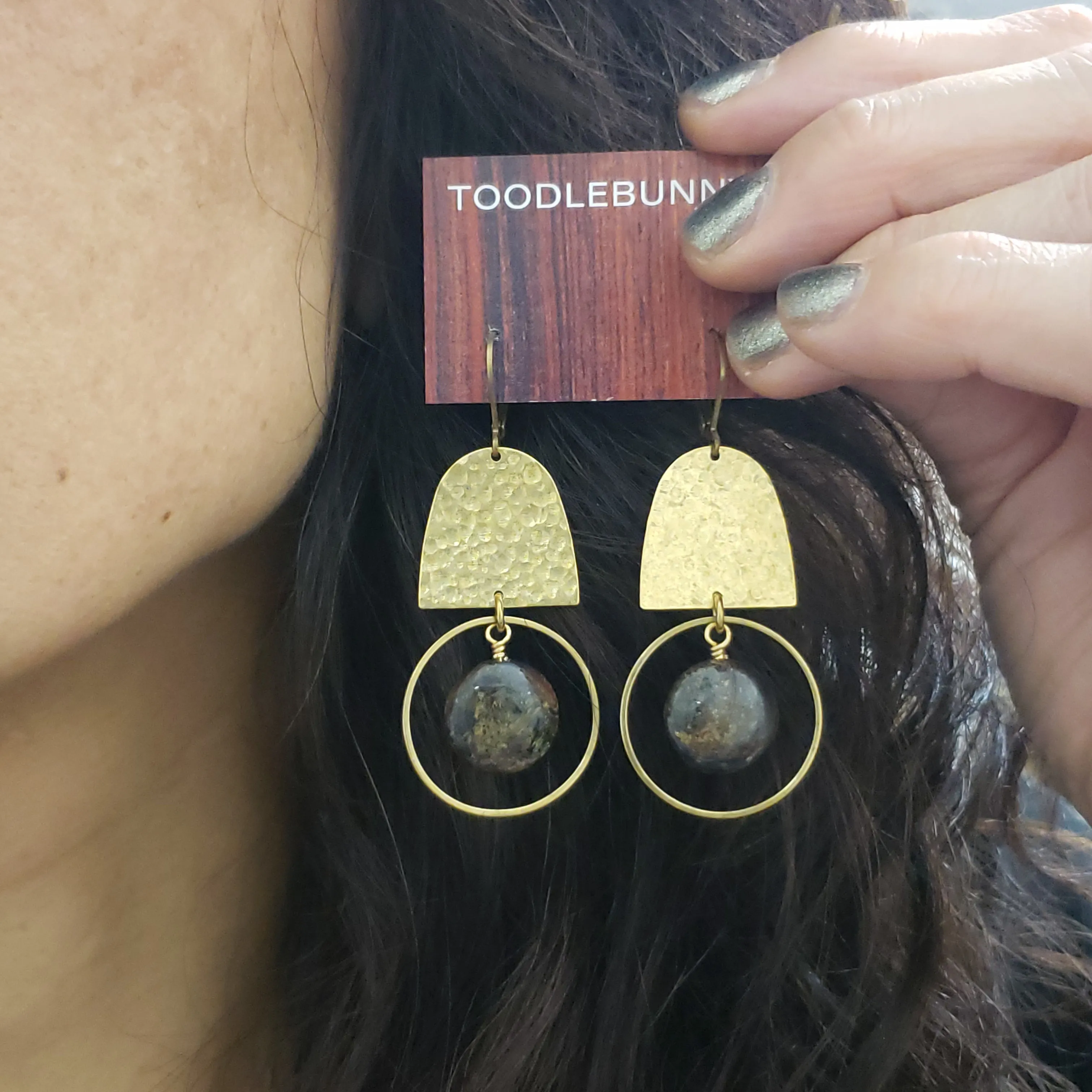 Domed Hammered Brass Modern Hoop Earrings - Bronzite