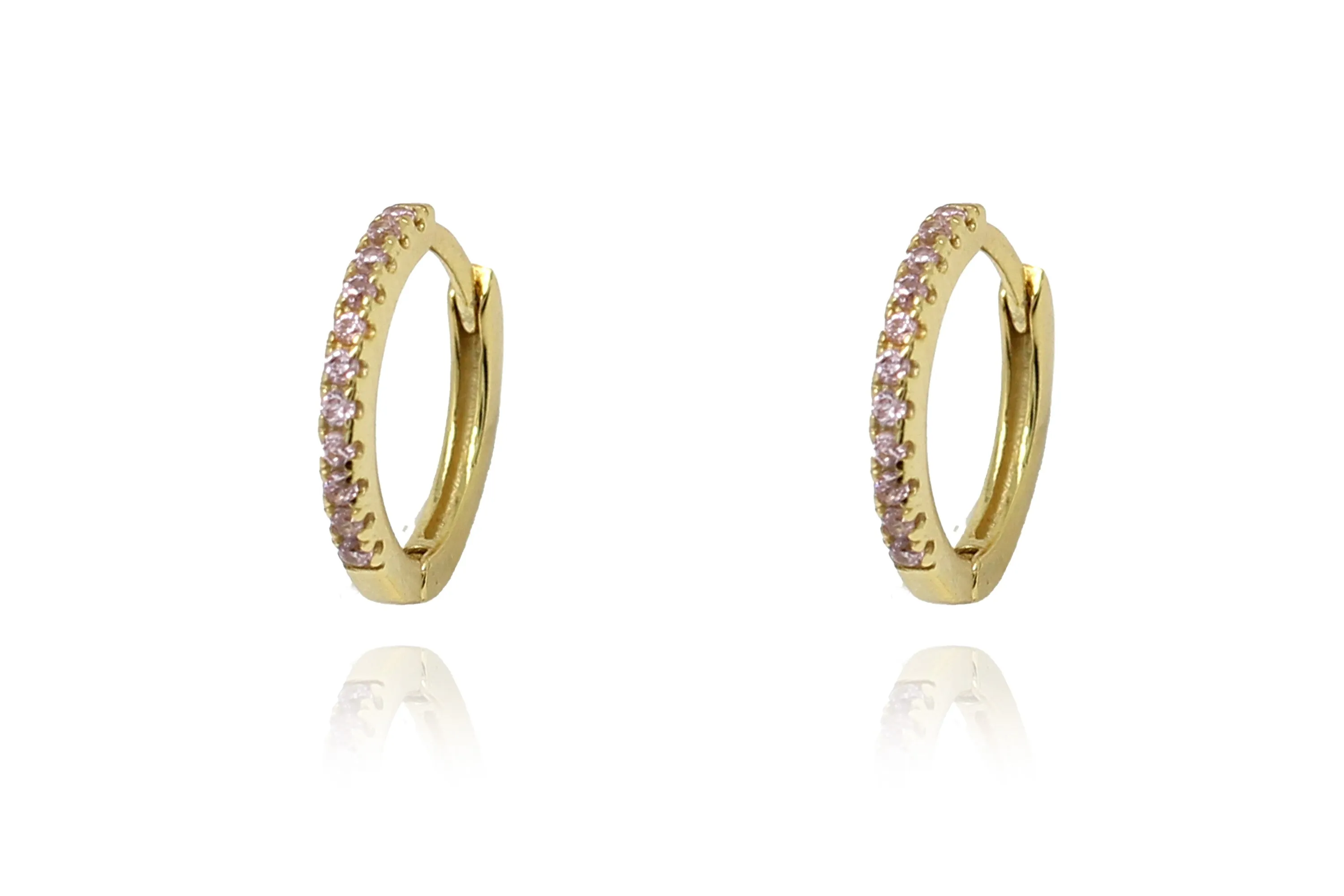 Dorval Pink CZ Gold Sterling Silver Hoop Huggie Earrings
