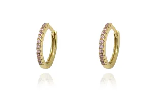 Dorval Pink CZ Gold Sterling Silver Hoop Huggie Earrings