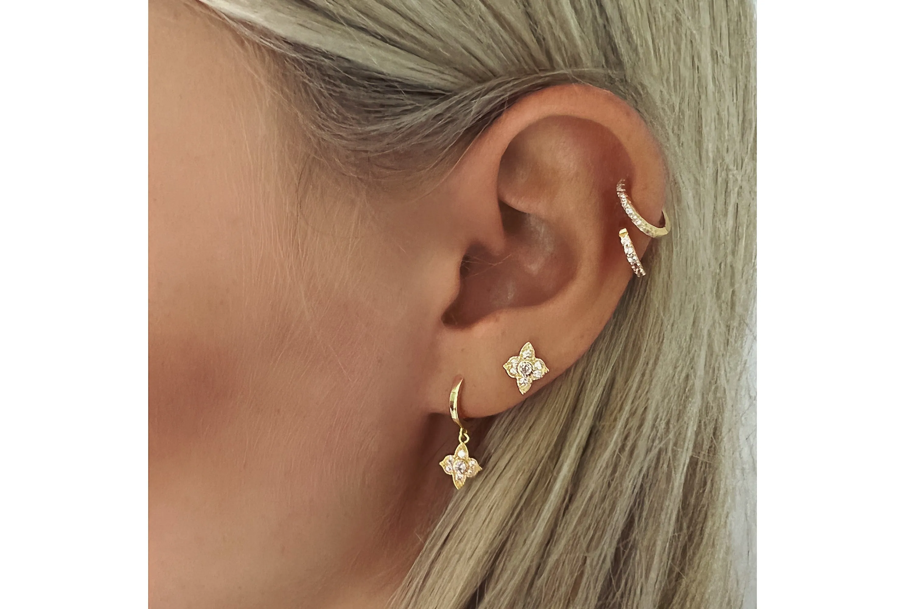 Dorval Pink CZ Gold Sterling Silver Hoop Huggie Earrings
