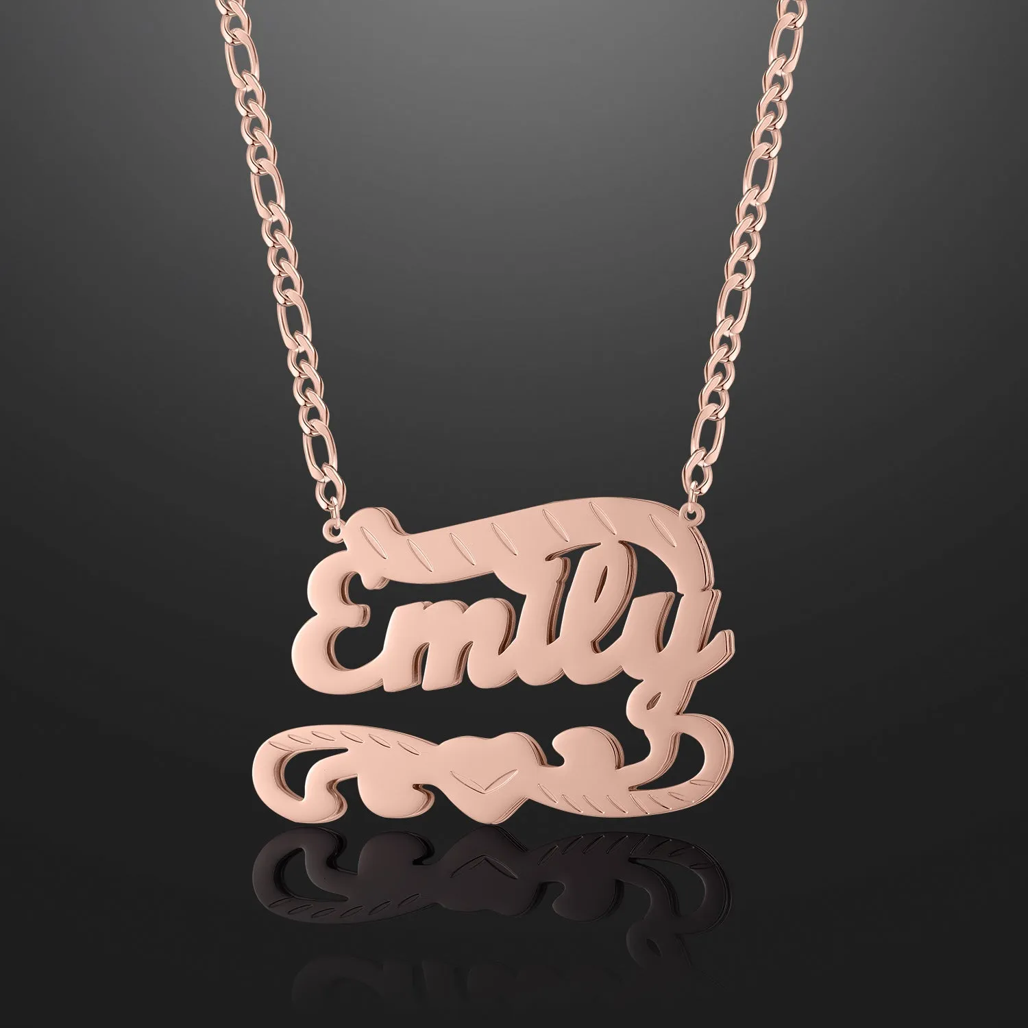 Double Plated Name Heart Necklace w/ Figaro Chain