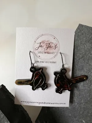 Earring Wren black, Red, Gold