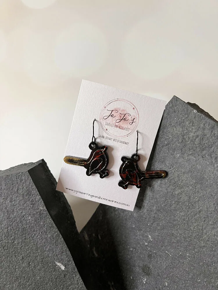 Earring Wren black, Red, Gold