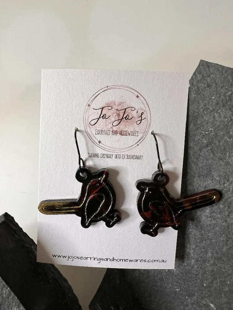 Earring Wren black, Red, Gold