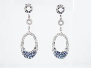 Earrings-Modern 3.00 Round Brilliant Cut Diamonds & 1.64 Round Cut Sapphire in 18k White Gold