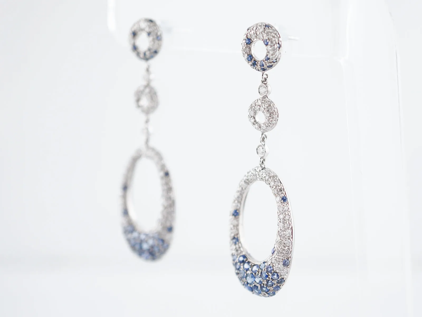 Earrings-Modern 3.00 Round Brilliant Cut Diamonds & 1.64 Round Cut Sapphire in 18k White Gold