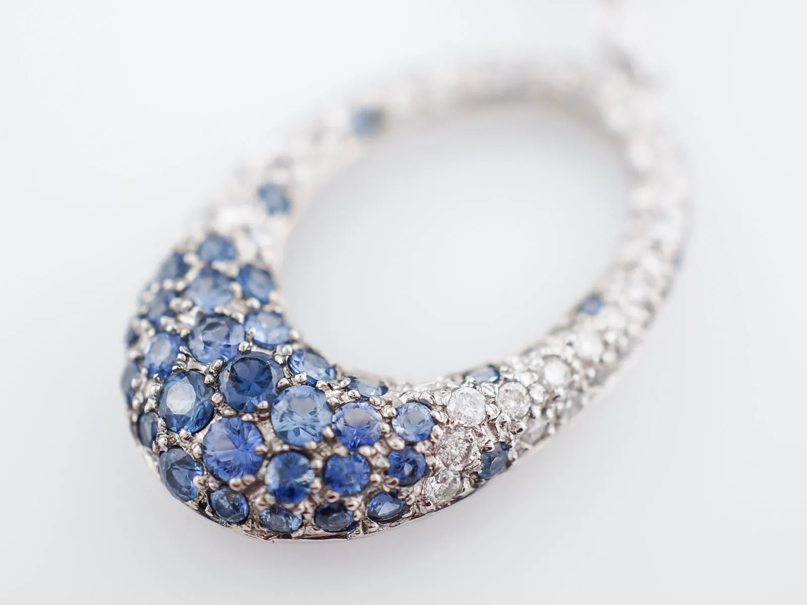 Earrings-Modern 3.00 Round Brilliant Cut Diamonds & 1.64 Round Cut Sapphire in 18k White Gold