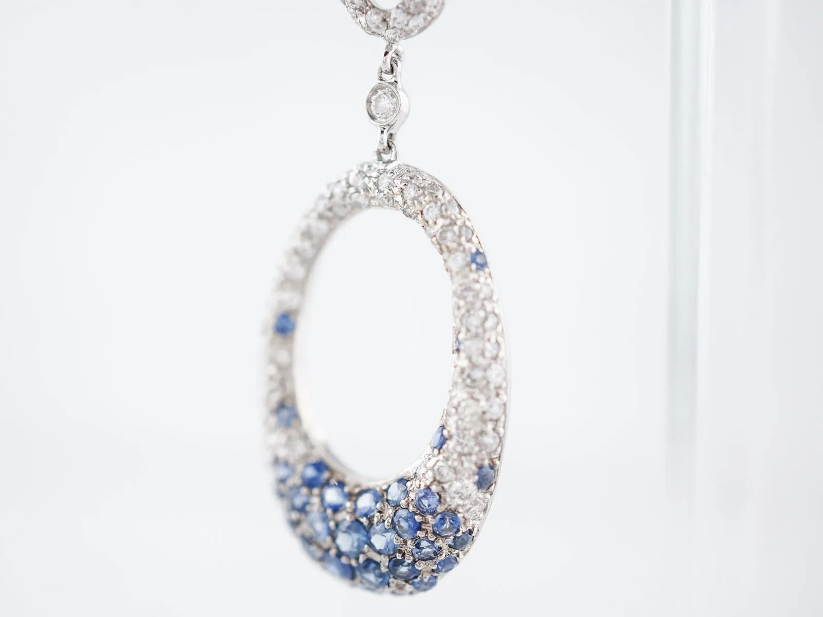 Earrings-Modern 3.00 Round Brilliant Cut Diamonds & 1.64 Round Cut Sapphire in 18k White Gold
