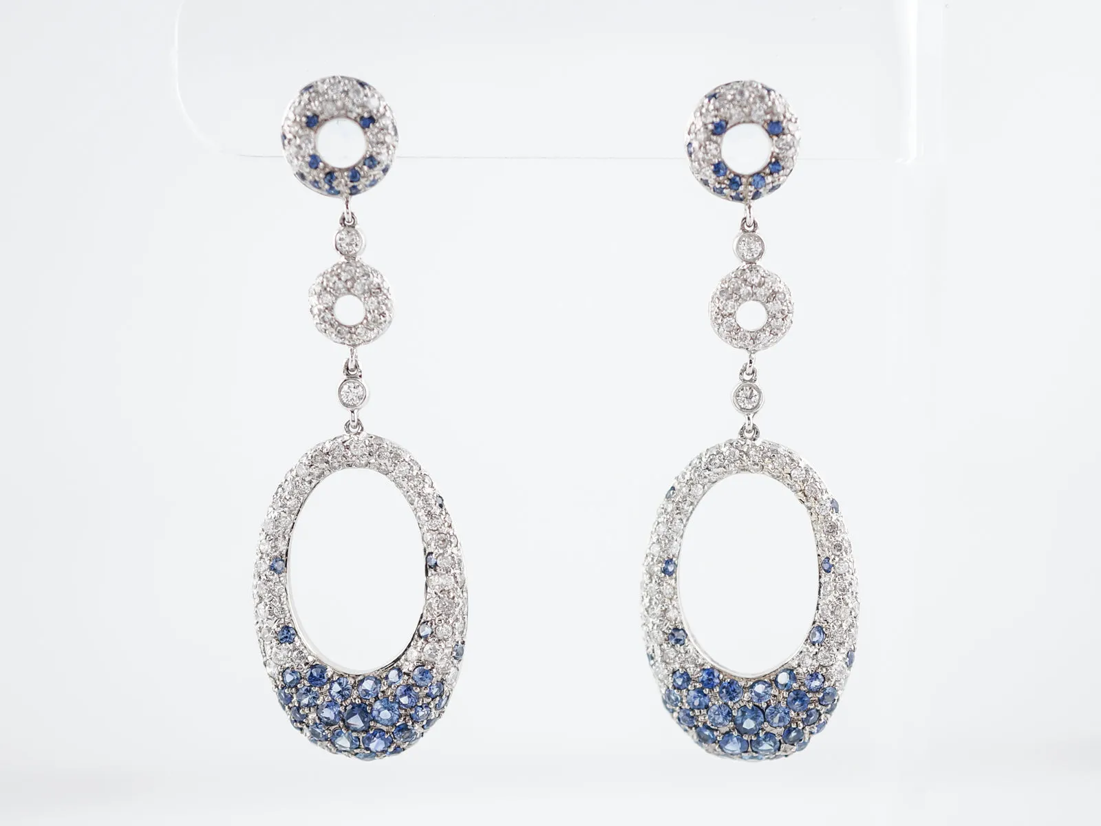 Earrings-Modern 3.00 Round Brilliant Cut Diamonds & 1.64 Round Cut Sapphire in 18k White Gold