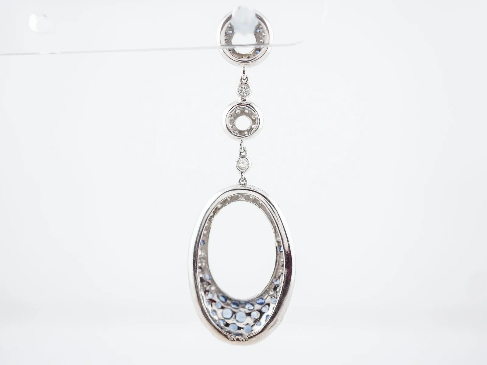 Earrings-Modern 3.00 Round Brilliant Cut Diamonds & 1.64 Round Cut Sapphire in 18k White Gold