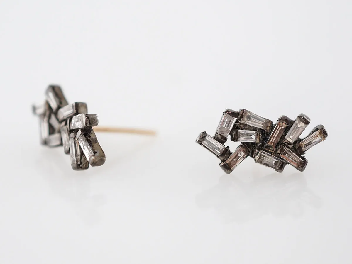 Earrings Modern .80 Baguette Cut Diamonds in Sterling Silver