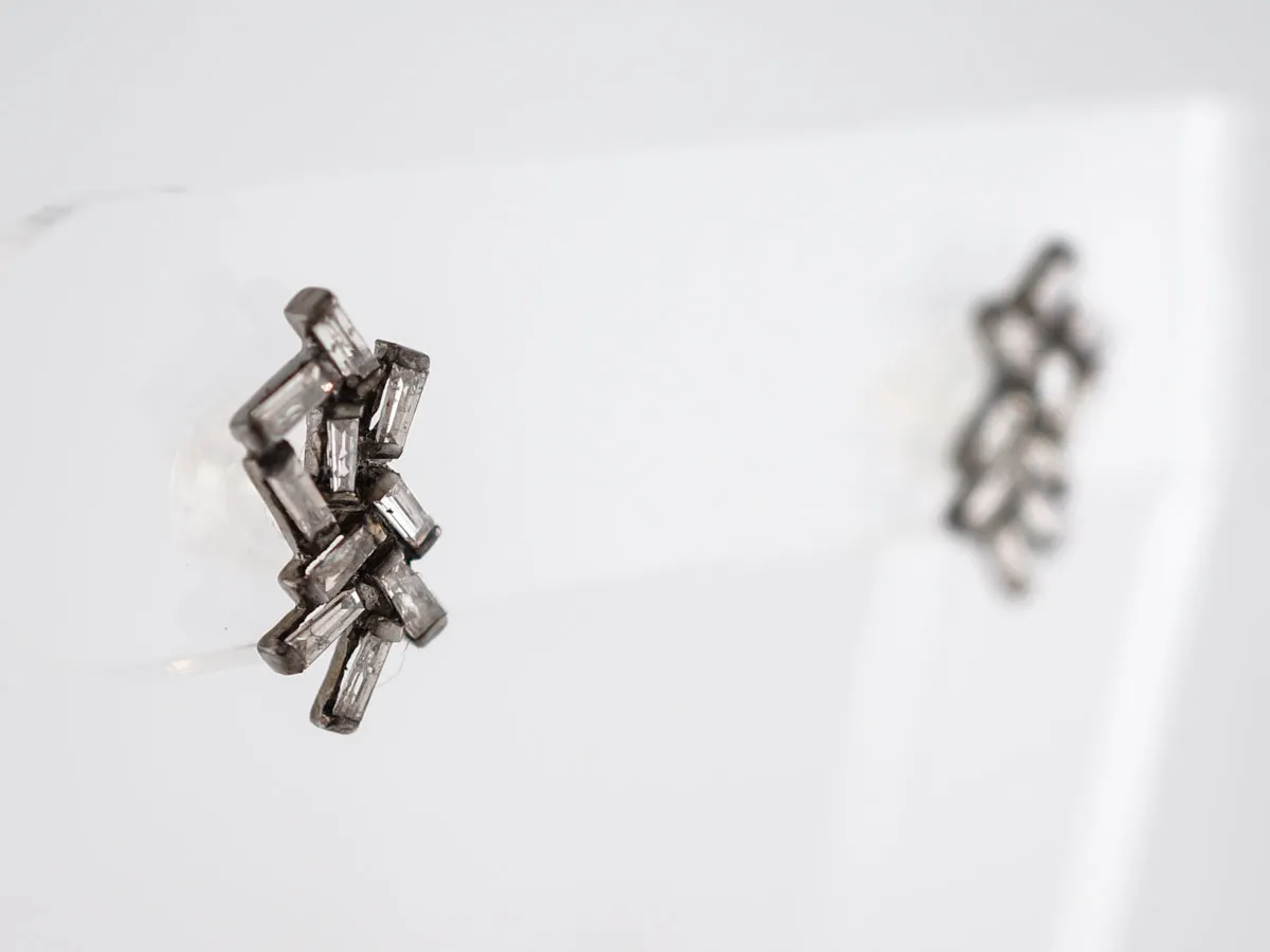 Earrings Modern .80 Baguette Cut Diamonds in Sterling Silver