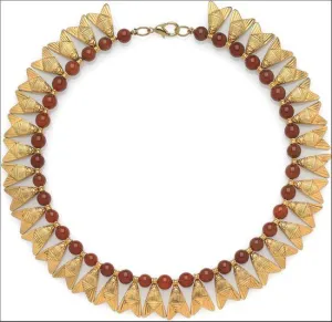 Egyptian Fly Pendant Necklace with Red Carnelian Beads 16L