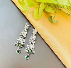 Elegant American Diamond Green Stone Dangle Earrings for Women & Girls.