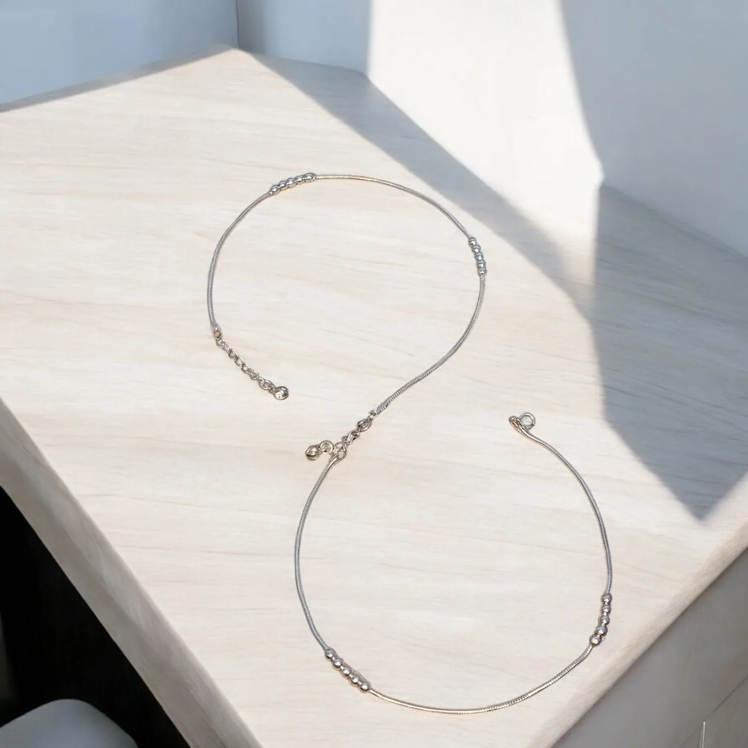 Elegant beaded Sterling 925 Silver Anklets