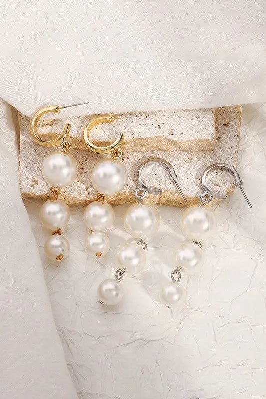 Elegant Layered Pearl Gold-Plated Dangle Earrings