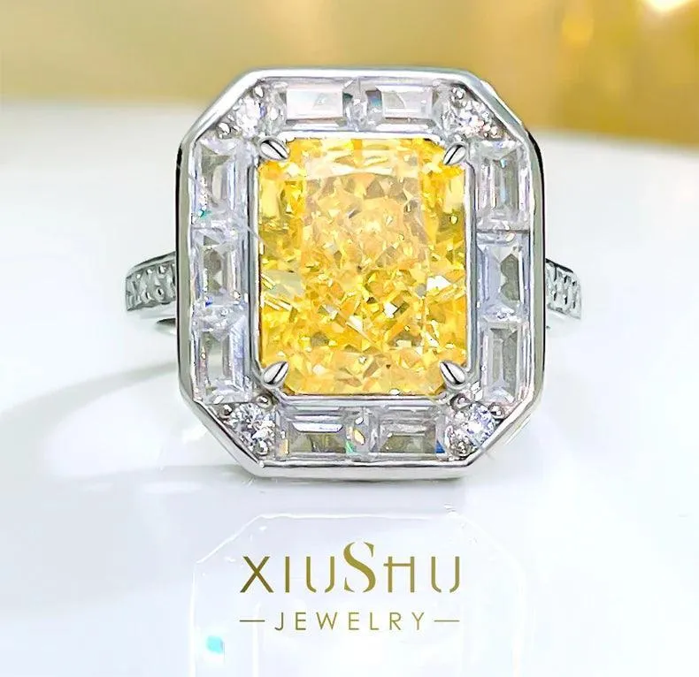 Elegant Style Yellow High Carbon Diamond Fashion Ring Inlaid with High Quality AAAAA High Carbon Diamonds Jewellery