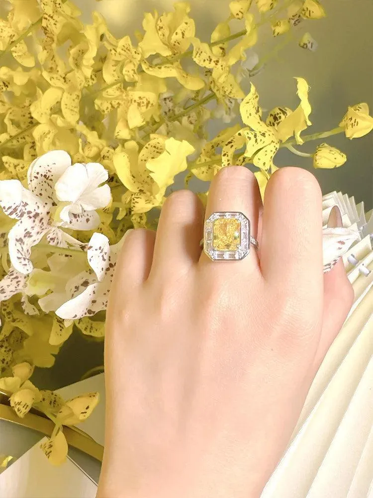 Elegant Style Yellow High Carbon Diamond Fashion Ring Inlaid with High Quality AAAAA High Carbon Diamonds Jewellery