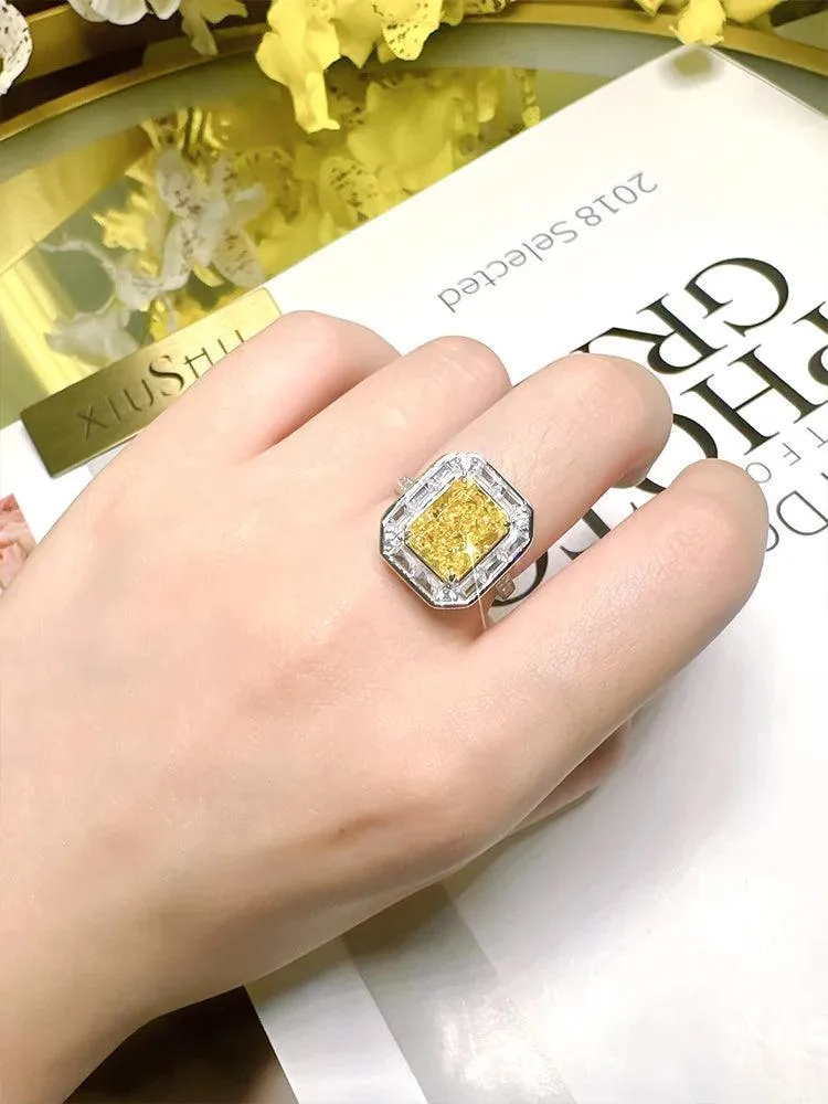 Elegant Style Yellow High Carbon Diamond Fashion Ring Inlaid with High Quality AAAAA High Carbon Diamonds Jewellery