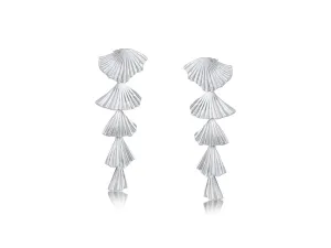 Fan Drop Long Tiered Earrings | Silver