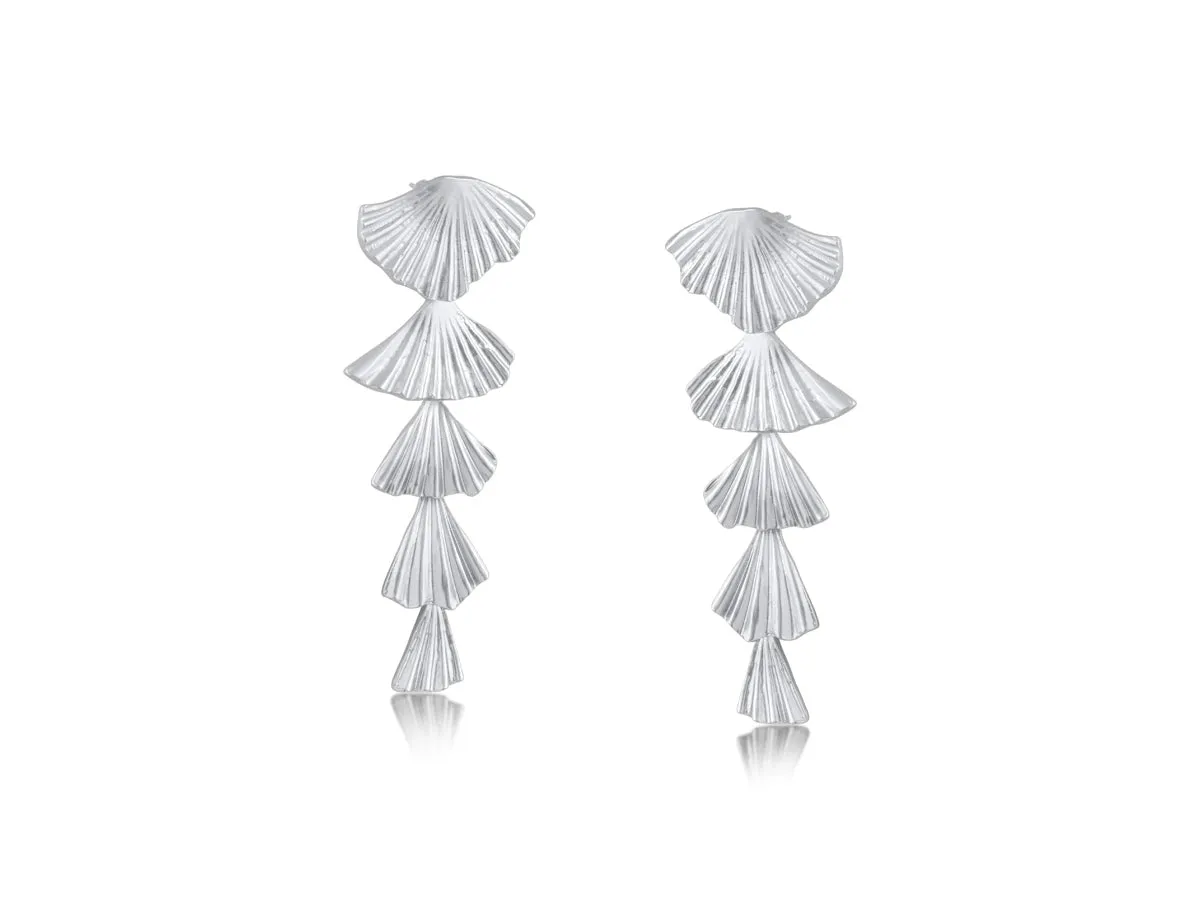 Fan Drop Long Tiered Earrings | Silver