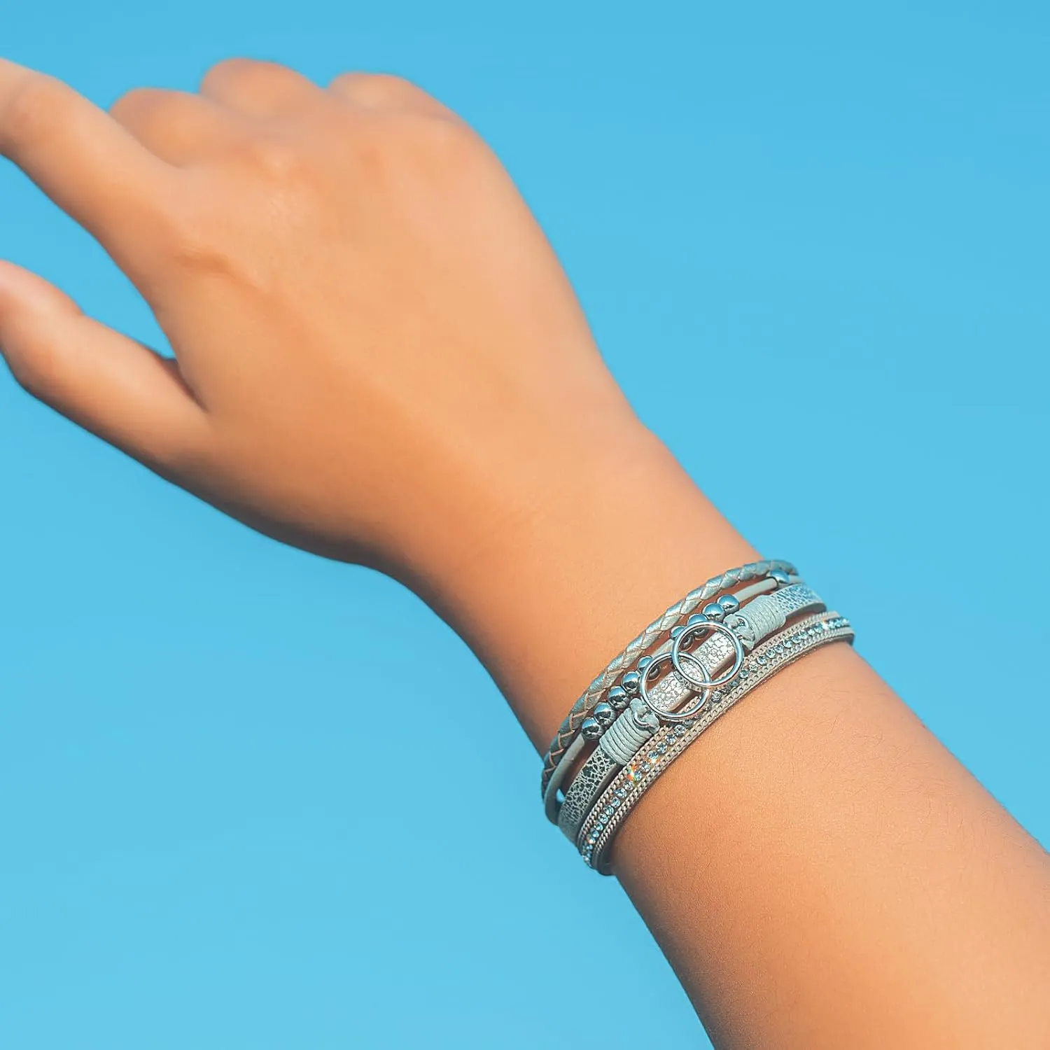 FANCY SHINY Boho Wrap Bracelets Leather Cuff Bangle Gold Beaded Bracelets for Women Stackable Infinity Bracelets Jewelry Gift Mom with Magnetic Clasp