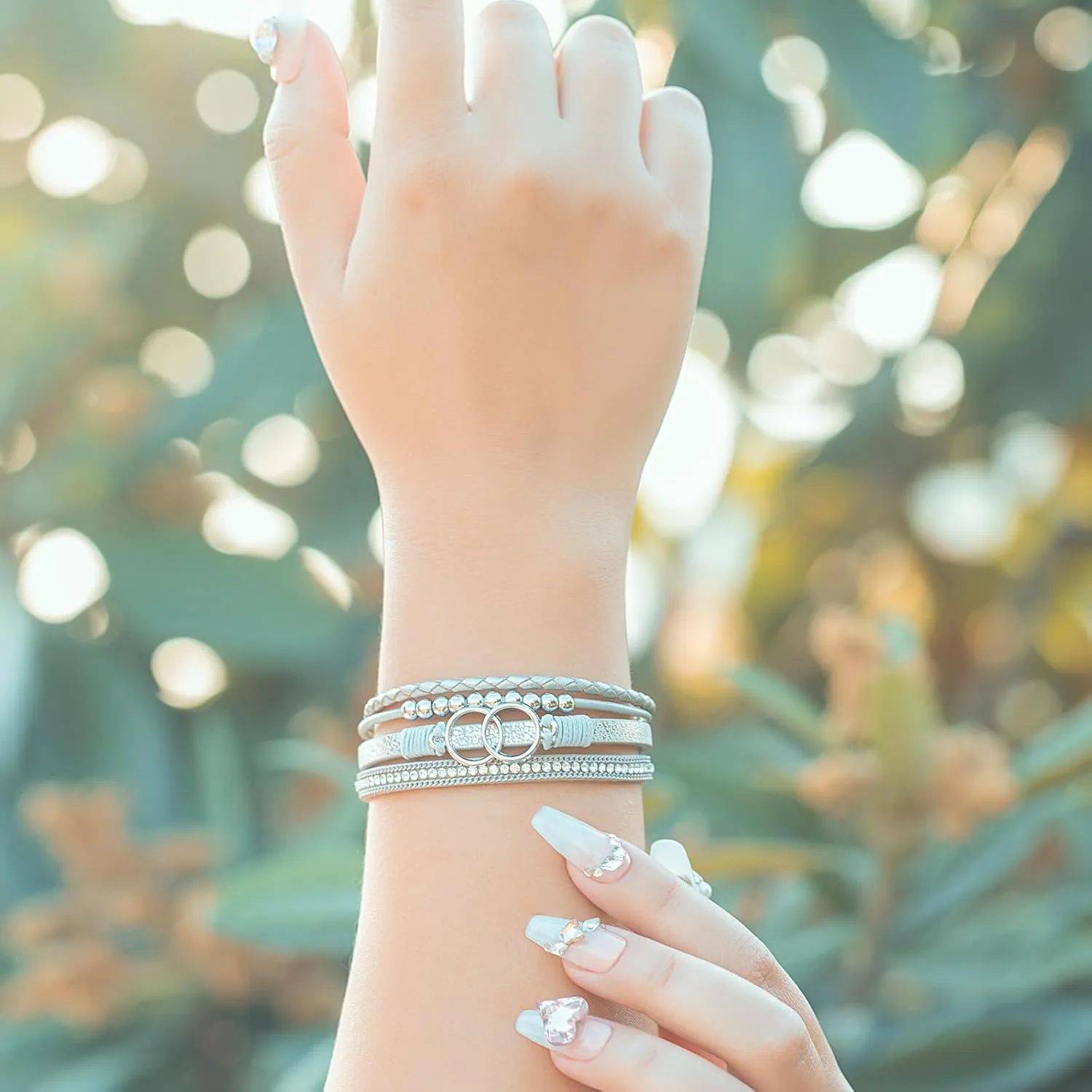 FANCY SHINY Boho Wrap Bracelets Leather Cuff Bangle Gold Beaded Bracelets for Women Stackable Infinity Bracelets Jewelry Gift Mom with Magnetic Clasp