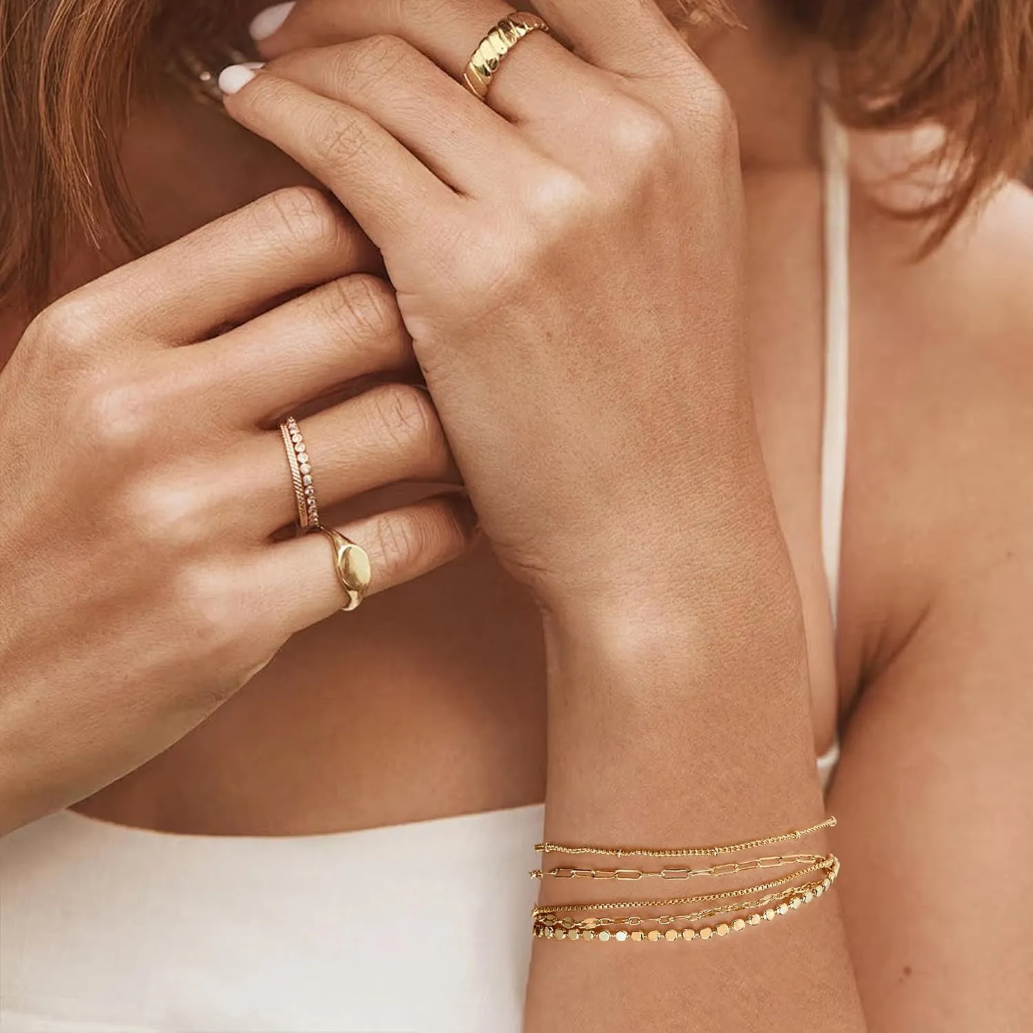 FANZE Layered Gold Bracelet for Women Dainty Bracelet Set Chain Link Bracelet Small Cute Women's Jewelry Gift