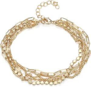 FANZE Layered Gold Bracelet for Women Dainty Bracelet Set Chain Link Bracelet Small Cute Women's Jewelry Gift