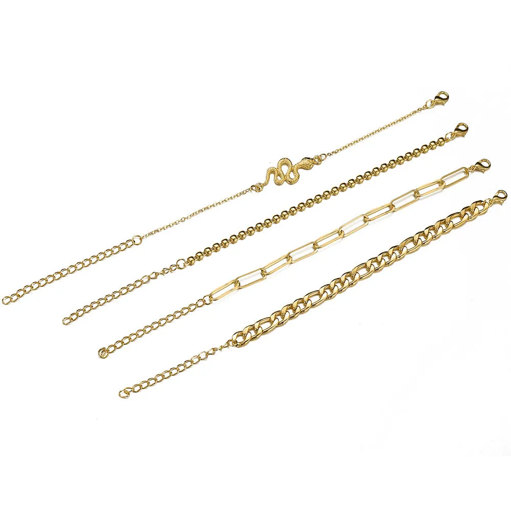 Fashion Accessories Retro Simple Snake Gold Anklet Set
