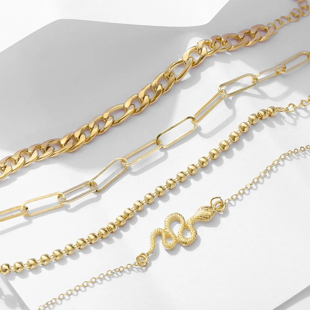 Fashion Accessories Retro Simple Snake Gold Anklet Set